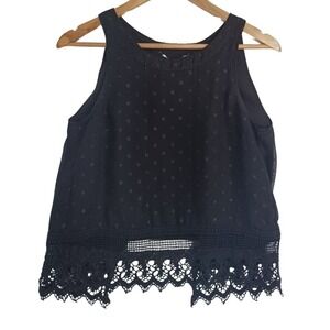 BKE Boutique XS Open Back Clip Dot Black Lined Tank Lace Trim Feminine Romantic